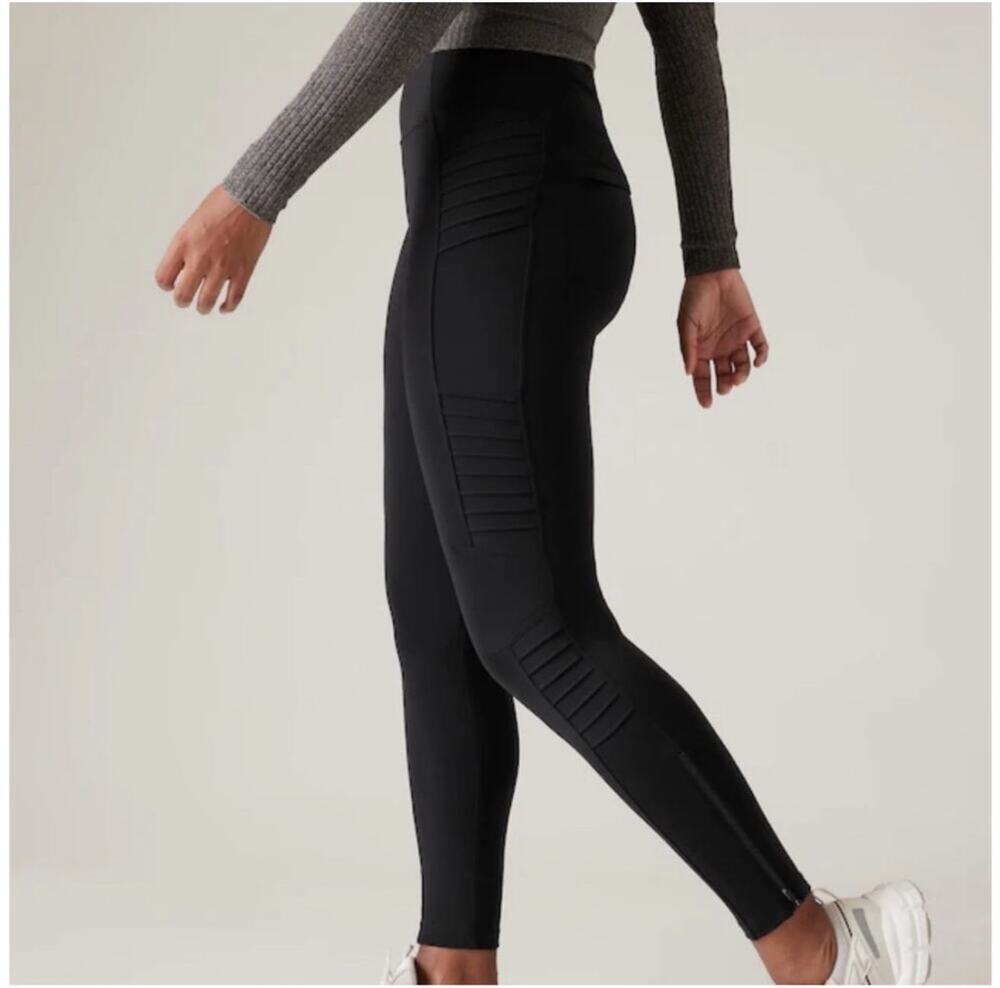 Athleta Leggings Womens Small Black Delancey Moto Travel Sporty Minimalist Ankle